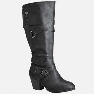Grey Cross Strap Tall Extended Calf Boots - 8W